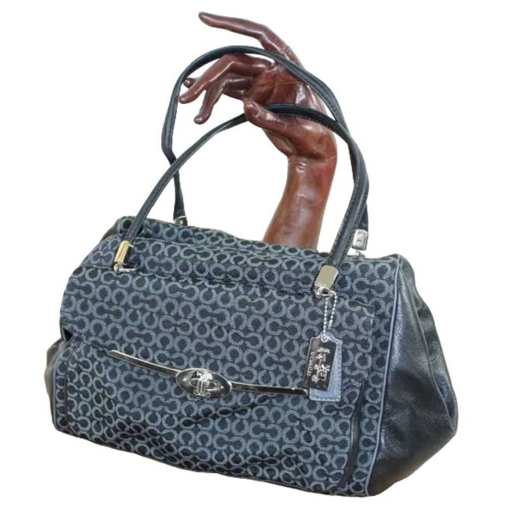 COACH Madison Madeline Black W/Gray Signature Small “C” Canvas East West… - Picture 2 of 13